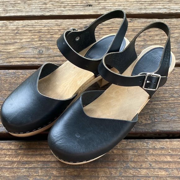 Swedish Hasbeens black clogs mules sandals heels - Picture 1 of 7